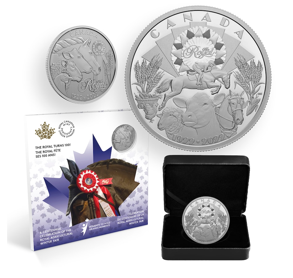 Image 723538.jpg, Product 723-538 / Price $224.95, 2022 $30 Royal Agricultural Winter Fair 100th Anniversary Two Ounce Fine Silver Coin Plus $5 Silver Coin from Royal Canadian Mint (RCM) on TSC.ca's Coins department