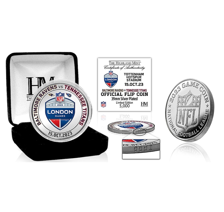 Image 723964.jpg, Product 723-964 / Price $67.99, Ravens at Titans 2023 NFL London Game Flip Coin from Highland Mint on TSC.ca's Sports department