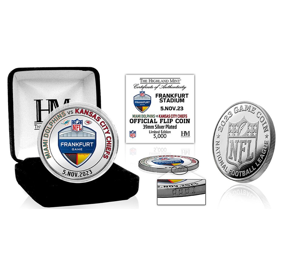 Image 723967.jpg, Product 723-967 / Price $67.99, Dolphins at Chiefs 2023 NFL Germany Game Flip Coin from Highland Mint on TSC.ca's Sports department