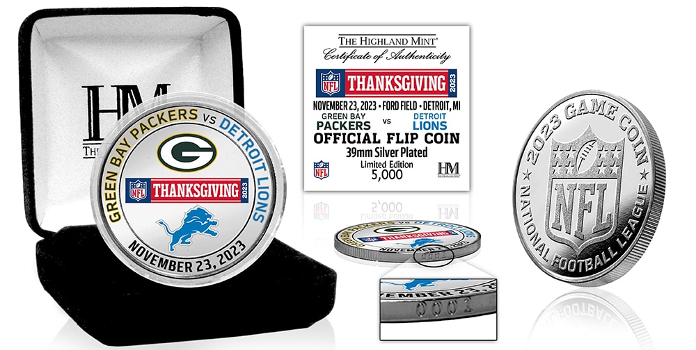 Packers at Lions 2023 NFL Thanksgiving Game Flip Coin