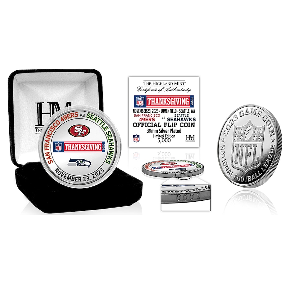 Image 723971.jpg, Product 723-971 / Price $67.99, 49ers at Seahawks 2023 NFL Thanksgiving Game Flip Coin from Highland Mint on TSC.ca's Sports department