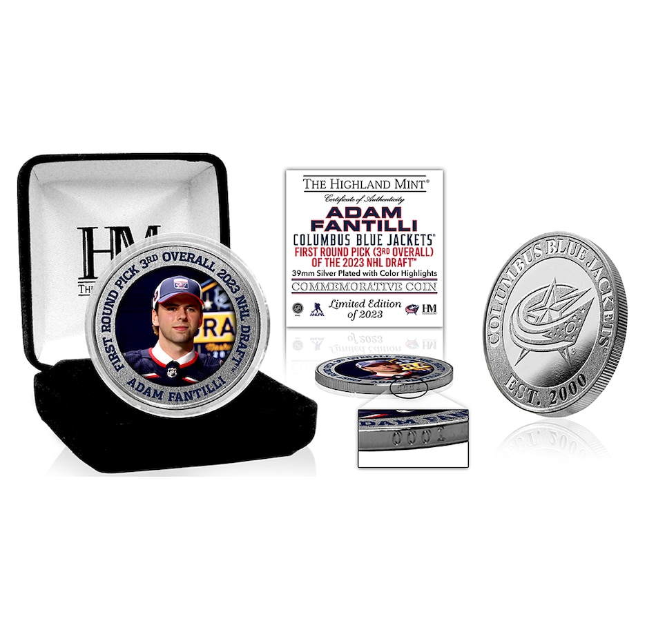 Image 724006.jpg, Product 724-006 / Price $74.99, Adam Fantilli 2023 NHL Draft Silver Colour Coin from Highland Mint on TSC.ca's Sports department