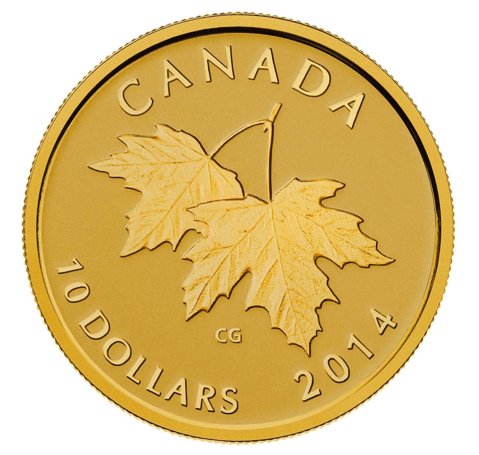 Image 724040.jpg, Product 724-040 / Price $999.95, 2014 $10 Pure Gold Coin Maple Leaves with Queen Elizabeth II Effigy (1953) from Royal Canadian Mint on TSC.ca's Coins department