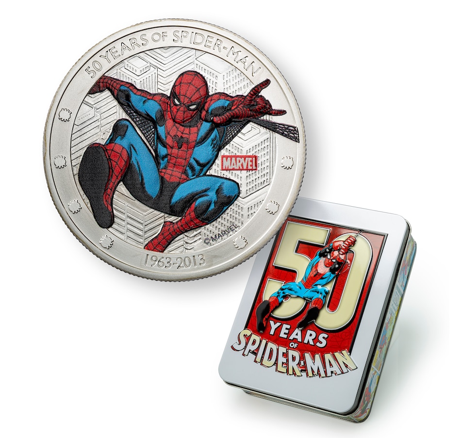 Image 724050.jpg, Product 724-050 / Price $249.95, 2013 $2 Niue Coin Celebrating 50 Years of Spider-Man Fine Silver Coin from Canadian Coin & Currency on TSC.ca's Coins department