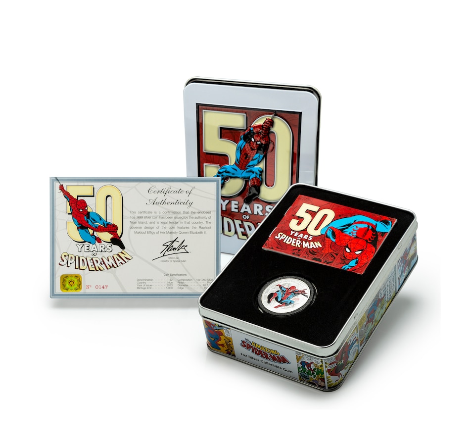 Image 724050_ALTMORE3.jpg, Product 724-050 / Price $249.95, 2013 $2 Niue Coin Celebrating 50 Years of Spider-Man Fine Silver Coin from Canadian Coin & Currency on TSC.ca's Coins department