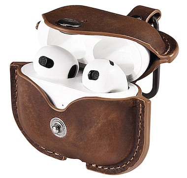 Worryfree Gadgets Genuine Leather Case for Apple AirPods 3 (3rd generation) with Metal Keychain