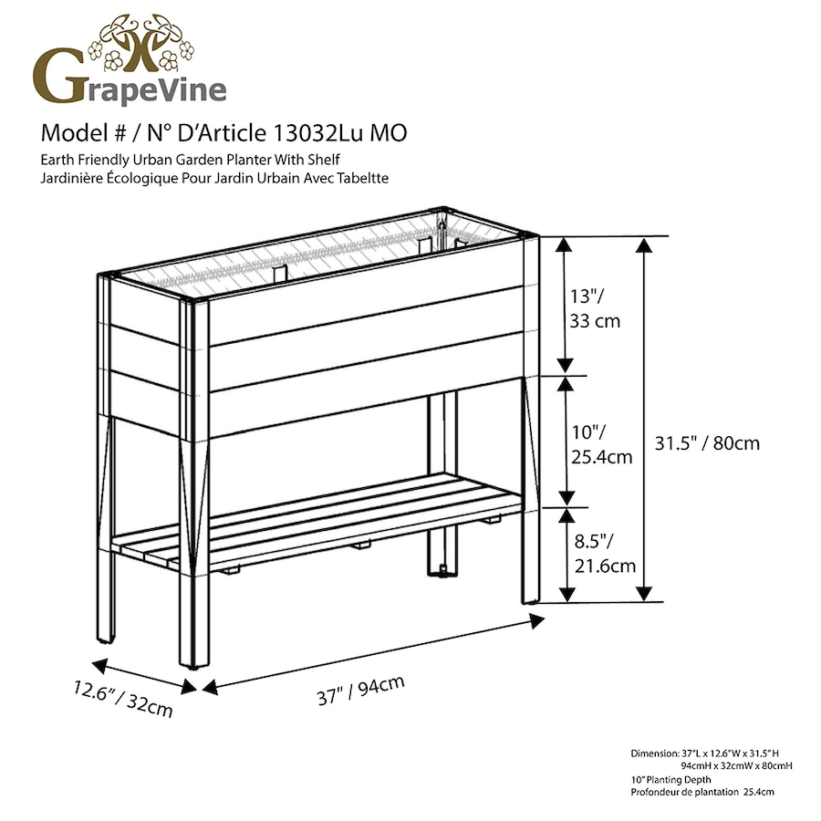 Image 724467_ALTMORE3.jpg, Product 724-467 / Price $157.99, Grapevine Urban Garden Raised Planter, Recycled Wood and Metal, with Shelf from Grapevine on TSC.ca's Home & Garden department
