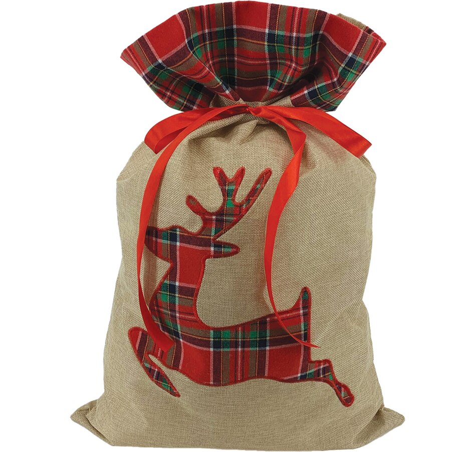 Image 724628.jpg, Product 724-628 / Price $21.99, Xmass Deco Burlap Gift Bag With Plaid Design- Reindeer from Xmass Deco on TSC.ca's Home & Garden department