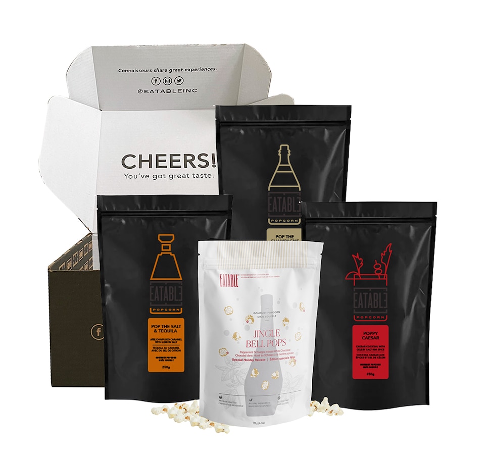 Image 724724.jpg, Product 724-724 / Price $54.99, Eatable Gourmet Wine and Spirits Infused Popcorn Large Holiday Trio (4-Bag Variety Bundle) from Eatable Gourmet Popcorn on TSC.ca's Kitchen department