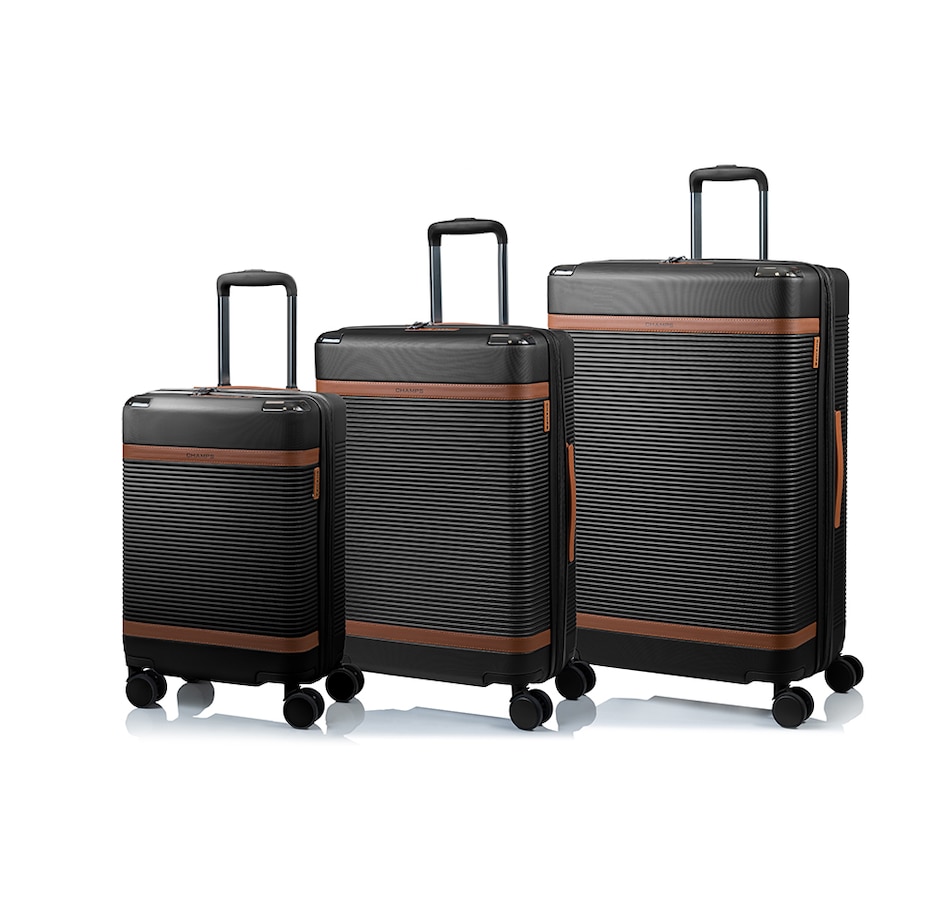 Image 724725_BLK.jpg, Product 724-725 / Price $699.99, Champs Luggage Vintage III Collection 3-Piece Hard Side Spinner Expandable Luggage Set from Champs on TSC.ca's Home & Garden department