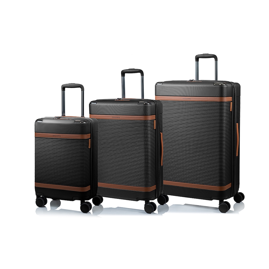 Image 724725_BLK.jpg, Product 724-725 / Price $699.99, Champs Luggage Vintage III Collection 3-Piece Hard Side Spinner Expandable Luggage Set from Champs on TSC.ca's Home & Garden department