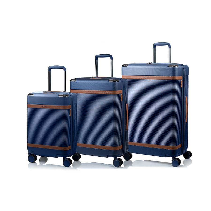 Image 724725_NVY.jpg, Product 724-725 / Price $699.99, Champs Luggage Vintage III Collection 3-Piece Hard Side Spinner Expandable Luggage Set from Champs on TSC.ca's Home & Garden department