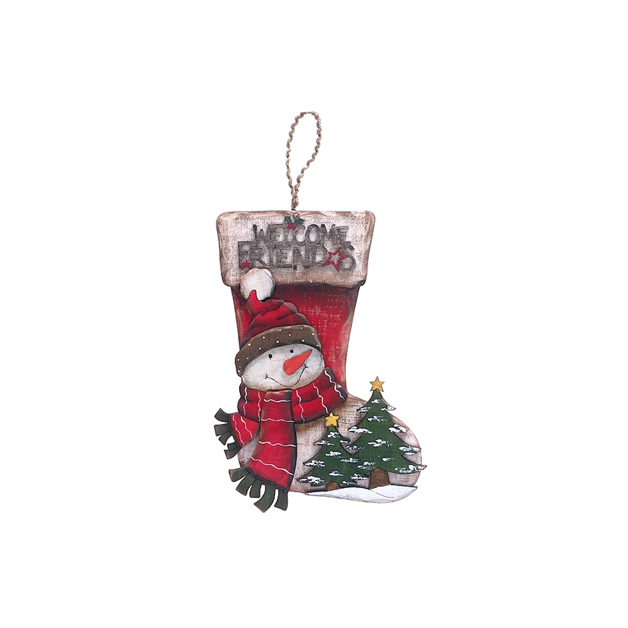 Image 724887.jpg, Product 724-887 / Price $22.00, IH Casa Decor Welcome Friends Wooden Snowman on Stocking Wall Hanger from IH Casa Decor on TSC.ca's Home & Garden department