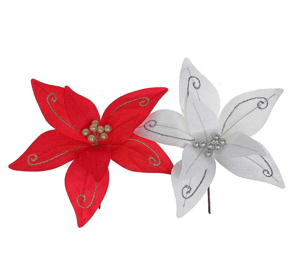 Image 724951.jpg, Product 724-951 / Price $52.00, IH Casa Décor Assorted Glitter Swirl Poinsettia Pick (set of 12) from IH Casa Decor on TSC.ca's Home & Garden department