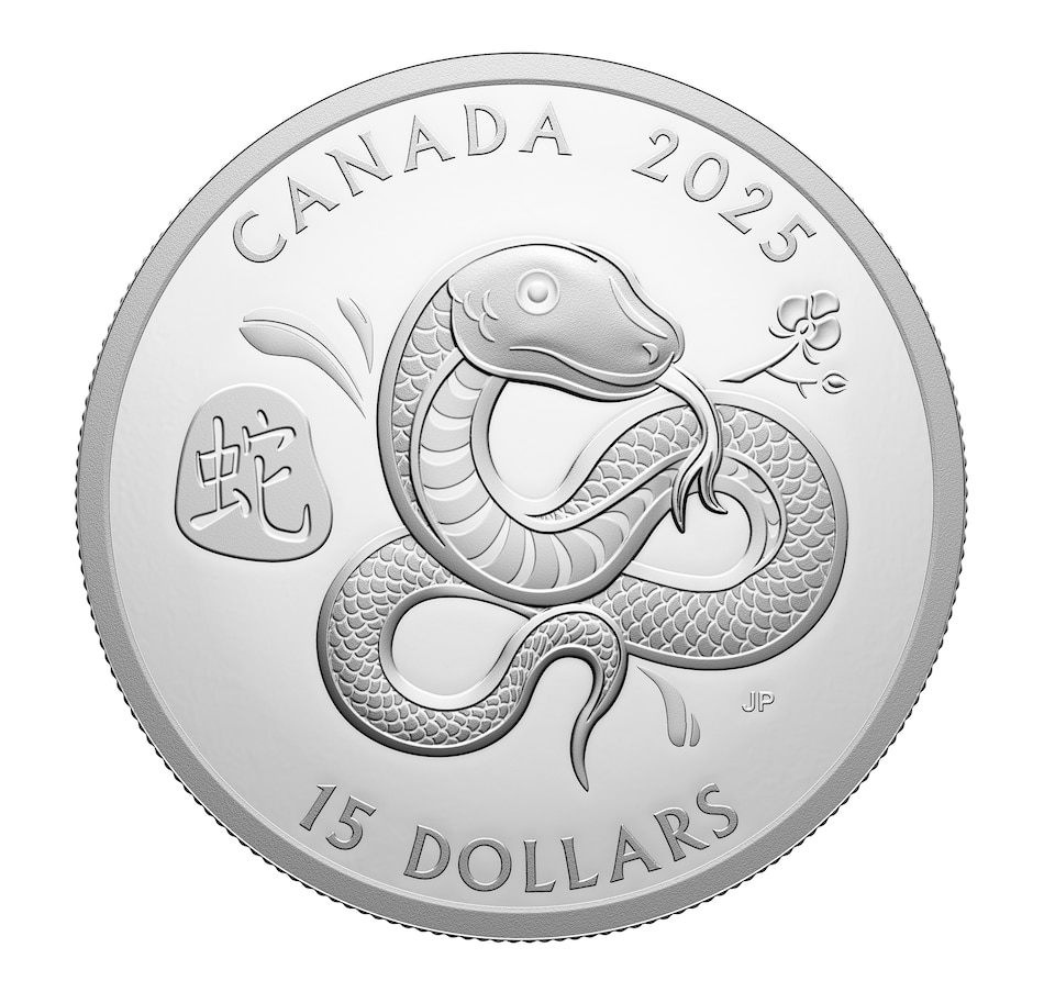 Image 725043.jpg, Product 725-043 / Price $108.88, 2025 $15 Year of the Snake Fine Silver Coin from The Coin Show with Steven Bromberg on TSC.ca's Coins department