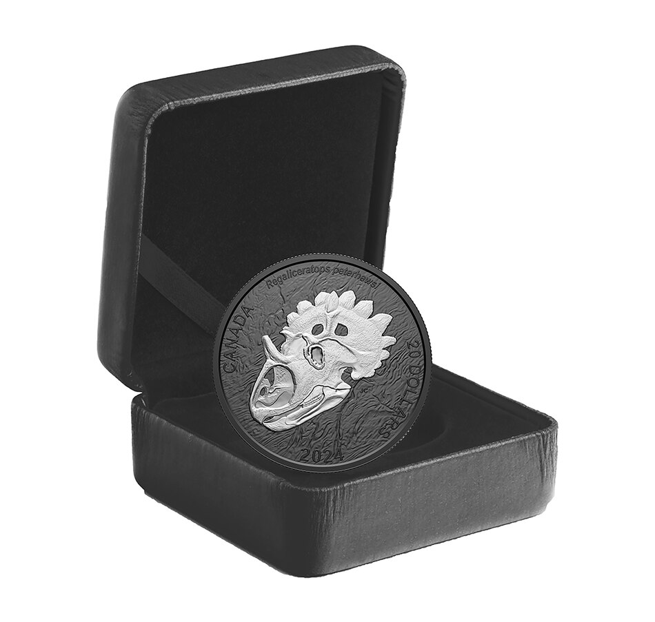 Image 725045_ALTMORE4.jpg, Product 725-045 / Price $124.95, 2024 $20 Fine Silver Coin with Black Rhodium Plating: Discovering Dinosaurs - Royal Horned Face from The Coin Show with Steven Bromberg on TSC.ca's Coins department