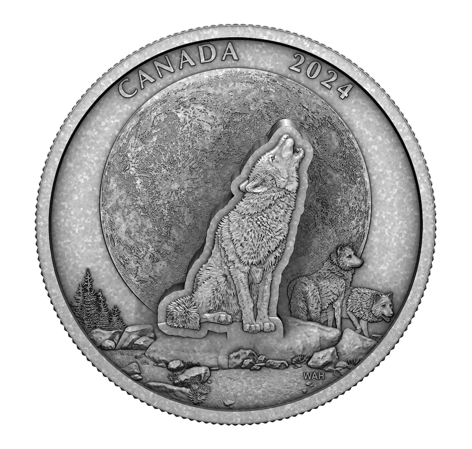 Image 725051.jpg, Product 725-051 / Price $328.88, 2024 $30 3D Howling Wolf Two-Ounce Fine Silver Coin with Antique Finish from The Coin Show with Steven Bromberg on TSC.ca's Coins department