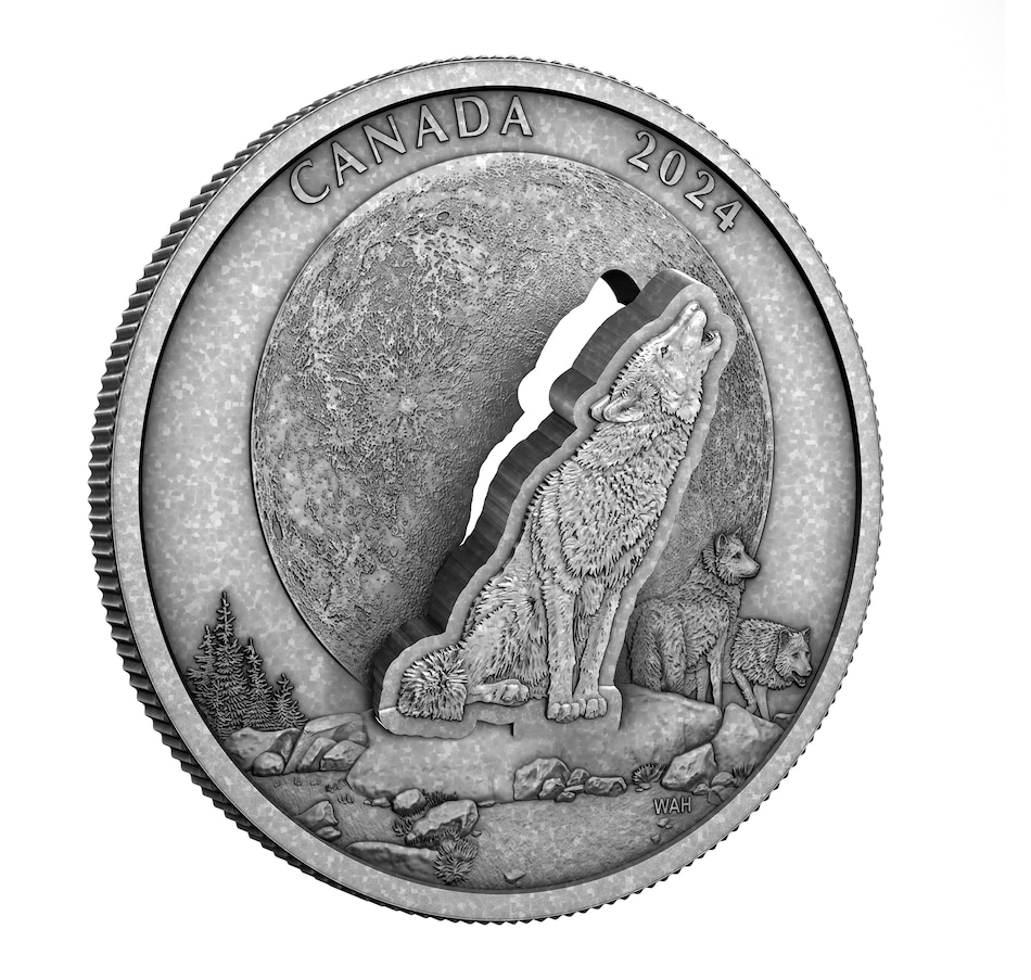 Image 725051_ALTMORE2.jpg, Product 725-051 / Price $328.88, 2024 $30 3D Howling Wolf Two-Ounce Fine Silver Coin with Antique Finish from The Coin Show with Steven Bromberg on TSC.ca's Coins department