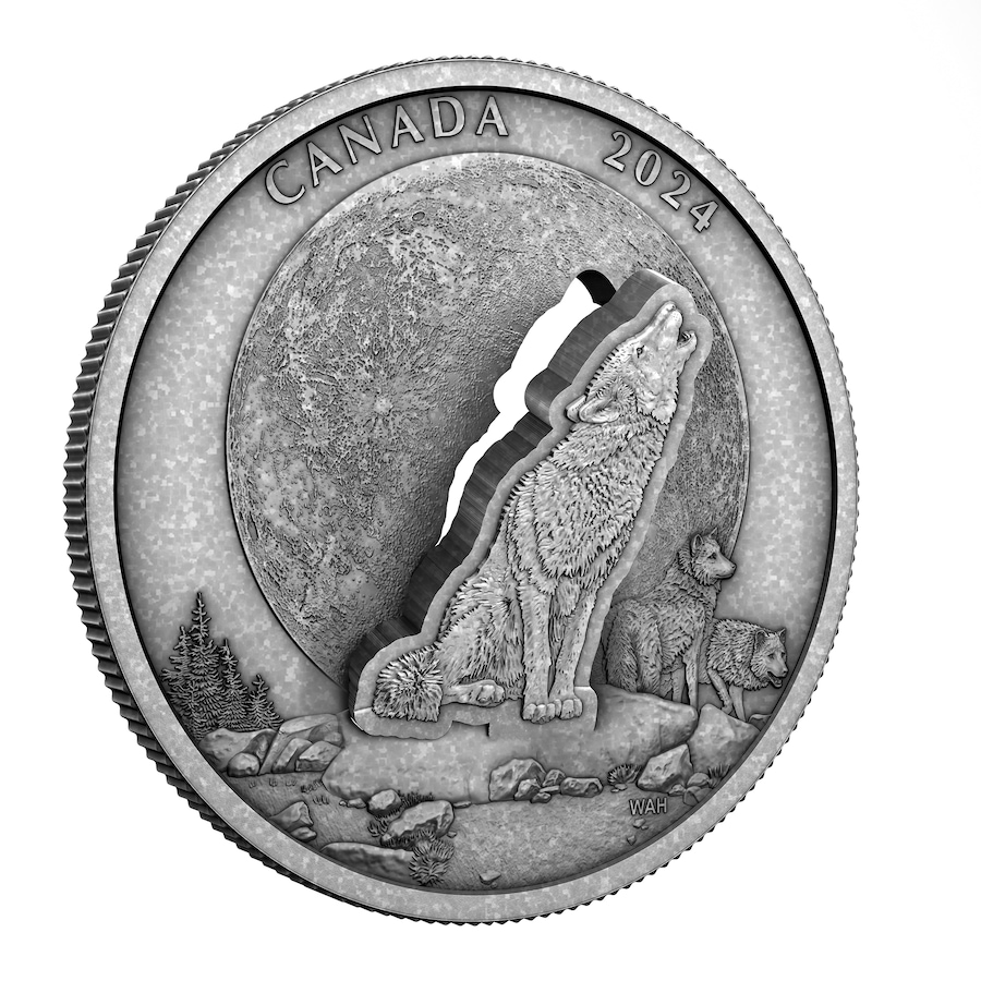 Image 725051_ALTMORE2.jpg, Product 725-051 / Price $429.95, 2024 $30 3D Howling Wolf Two-Ounce Fine Silver Coin with Antique Finish from The Coin Show with Steven Bromberg on TSC.ca's Coins department