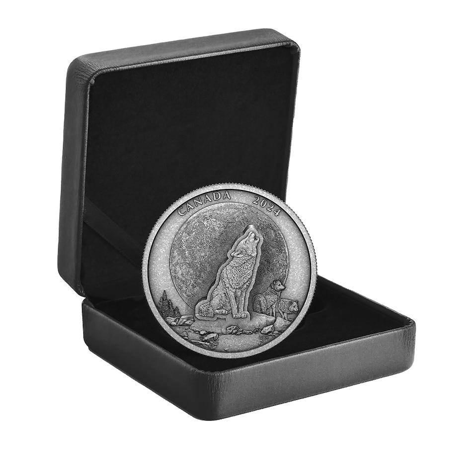 Image 725051_ALTMORE6.jpg, Product 725-051 / Price $328.88, 2024 $30 3D Howling Wolf Two-Ounce Fine Silver Coin with Antique Finish from The Coin Show with Steven Bromberg on TSC.ca's Coins department