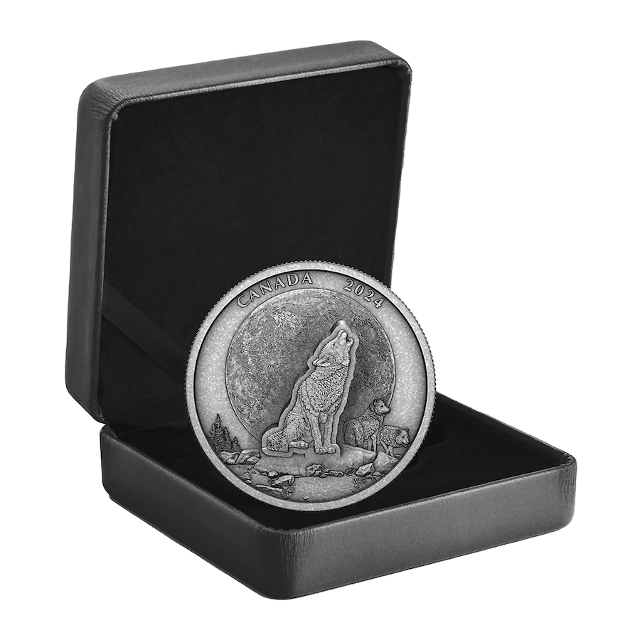 Image 725051_ALTMORE6.jpg, Product 725-051 / Price $429.95, 2024 $30 3D Howling Wolf Two-Ounce Fine Silver Coin with Antique Finish from The Coin Show with Steven Bromberg on TSC.ca's Coins department