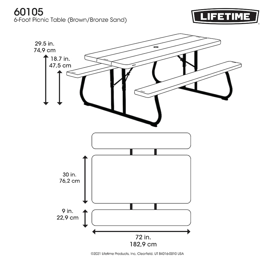 Image 725158_ALTMORE6.jpg, Product 725-158 / Price $349.99, Lifetime 72" Rectangular Picnic Table from Lifetime on TSC.ca's Home & Garden department