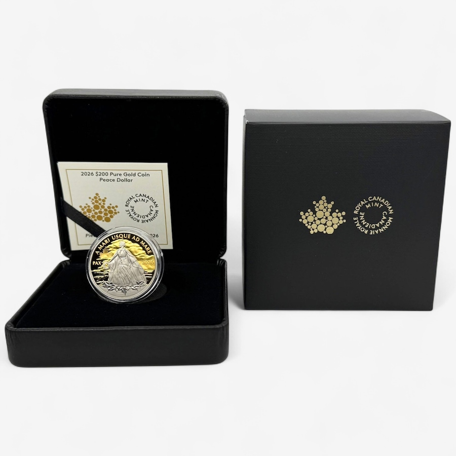 Image 725204.jpg, Product 725-204 / Price $8,795.00, 2026 $200 Pure Gold Peace Coin with Selective Platinum Plating from Royal Canadian Mint (RCM) on TSC.ca's Coins department