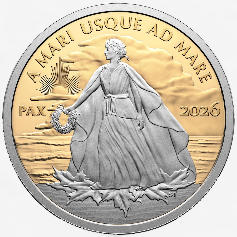 Image 725204_ALTMORE1.jpg, Product 725-204 / Price $8,795.00, 2026 $200 Pure Gold Peace Coin with Selective Platinum Plating from Royal Canadian Mint (RCM) on TSC.ca's Coins department