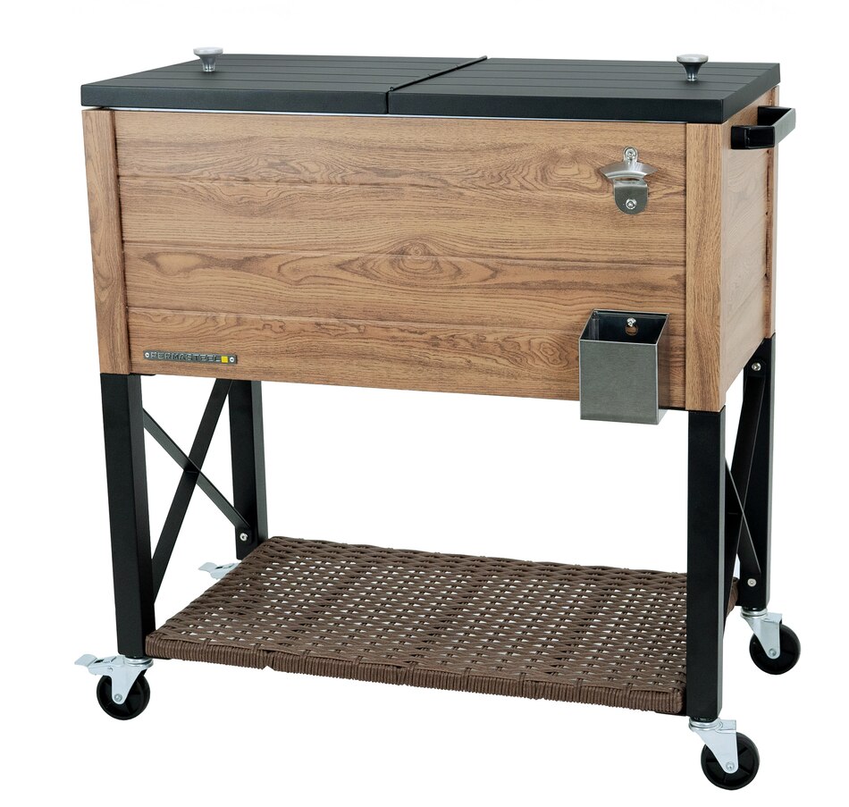 Image 725292.jpg, Product 725-292 / Price $399.99, Permasteel 80-Quart Rustic Wood Grain Patio Cooler with Wicker Shelf from Permasteel on TSC.ca's Home & Garden department