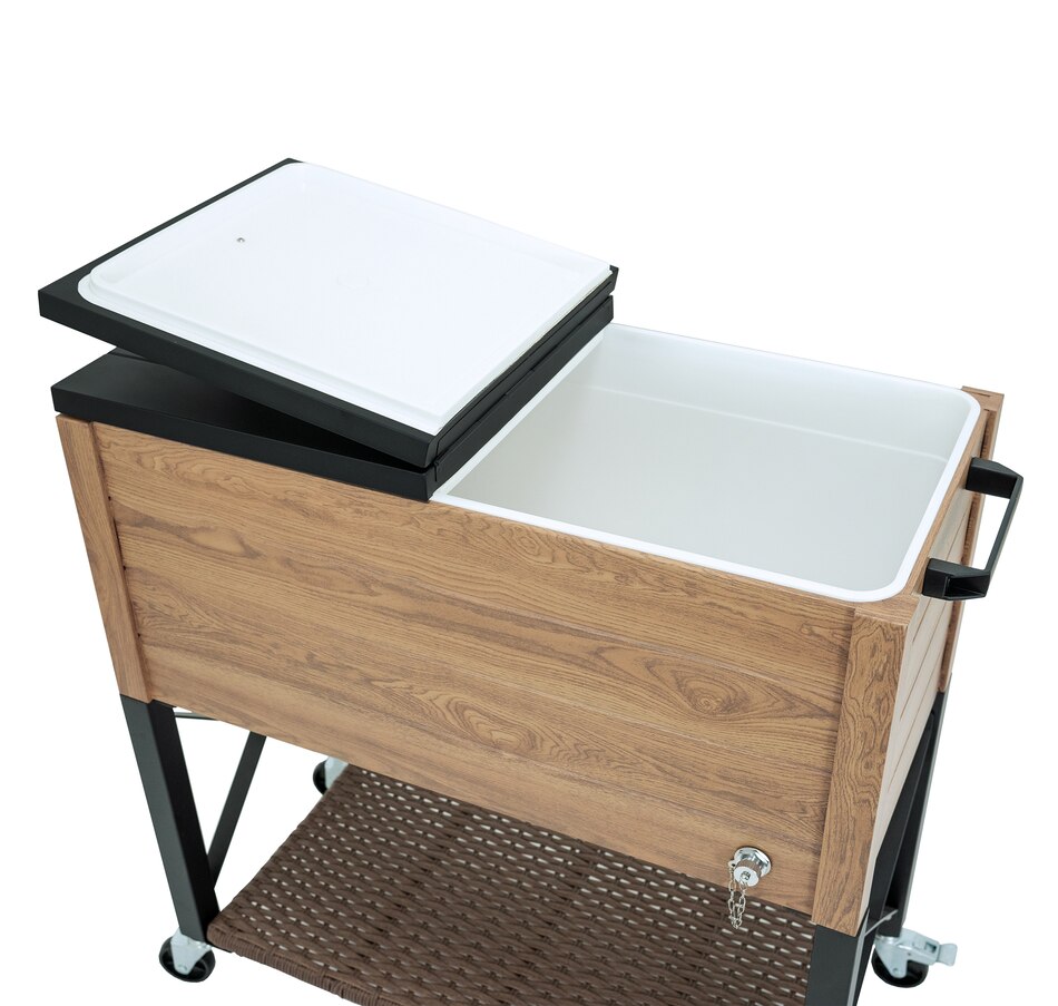 Image 725292_ALTMORE1.jpg, Product 725-292 / Price $399.99, Permasteel 80-Quart Rustic Wood Grain Patio Cooler with Wicker Shelf from Permasteel on TSC.ca's Home & Garden department