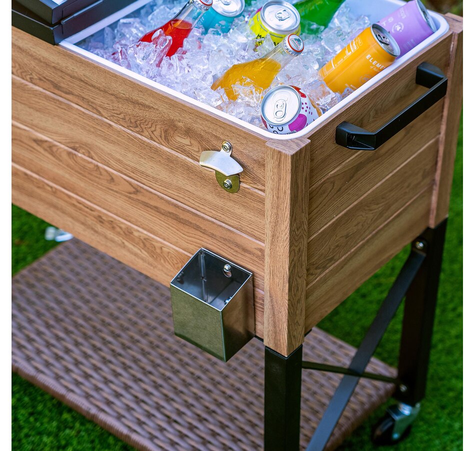 Image 725292_ALTMORE6.jpg, Product 725-292 / Price $399.99, Permasteel 80-Quart Rustic Wood Grain Patio Cooler with Wicker Shelf from Permasteel on TSC.ca's Home & Garden department