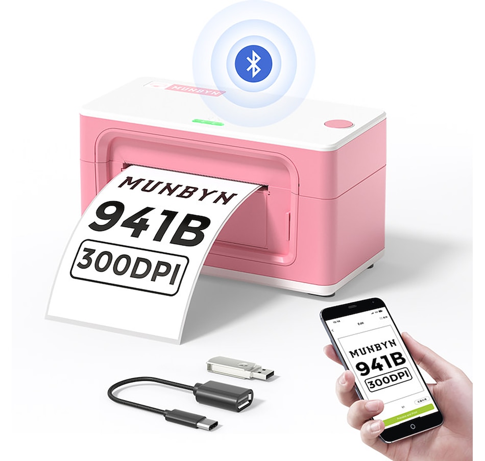 Image 725386_ALTMORE1.jpg, Product 725-386 / Price $259.99, MUNBYN Bluetooth Thermal Label Printer RealWriter 941 (pink) from MUNBYN on TSC.ca's Electronics department
