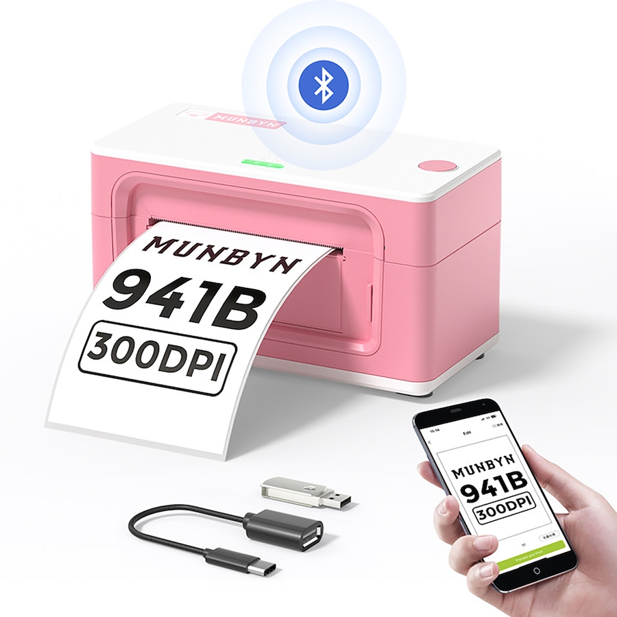 Image 725386_ALTMORE1.jpg, Product 725-386 / Price $179.99, MUNBYN Bluetooth Thermal Label Printer RealWriter 941 (pink) from MUNBYN on TSC.ca's Electronics department