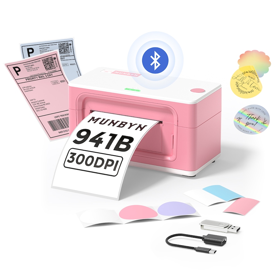 Image 725386_ALTMORE2.jpg, Product 725-386 / Price $179.99, MUNBYN Bluetooth Thermal Label Printer RealWriter 941 (pink) from MUNBYN on TSC.ca's Electronics department