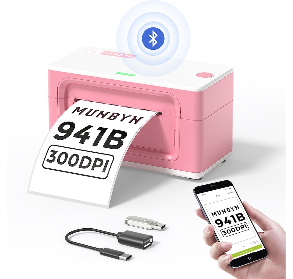 Image 725386_ALTMORE3.jpg, Product 725-386 / Price $259.99, MUNBYN Bluetooth Thermal Label Printer RealWriter 941 (pink) from MUNBYN on TSC.ca's Electronics department