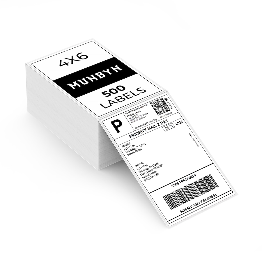 Image 725389.jpg, Product 725-389 / Price $35.99, MUNBYN Thermal Labels (4" x 6", white, 1 roll, 500 sheets) from MUNBYN on TSC.ca's Electronics department