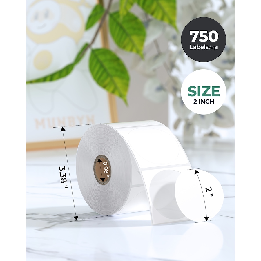 Image 725391_ALTMORE1.jpg, Product 725-391 / Price $33.99, MUNBYN Thermal Labels (2" circle, white, 2 rolls, 750 sheets/roll) from MUNBYN on TSC.ca's Electronics department