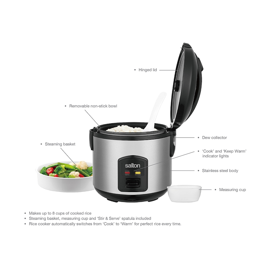 Image 725428_ALTMORE4.jpg, Product 725-428 / Price $59.99, Salton Automatic 8-Cup Rice Cooker and Steamer from Salton on TSC.ca's Kitchen department