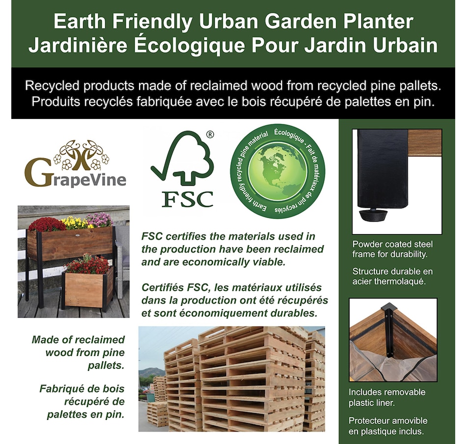 Image 725514_ALTMORE2.jpg, Product 725-514 / Price $149.99, Grapevine Urban Garden Raised Planter (FSC recycled wood and metal, rectangular) from Grapevine on TSC.ca's Home & Garden department