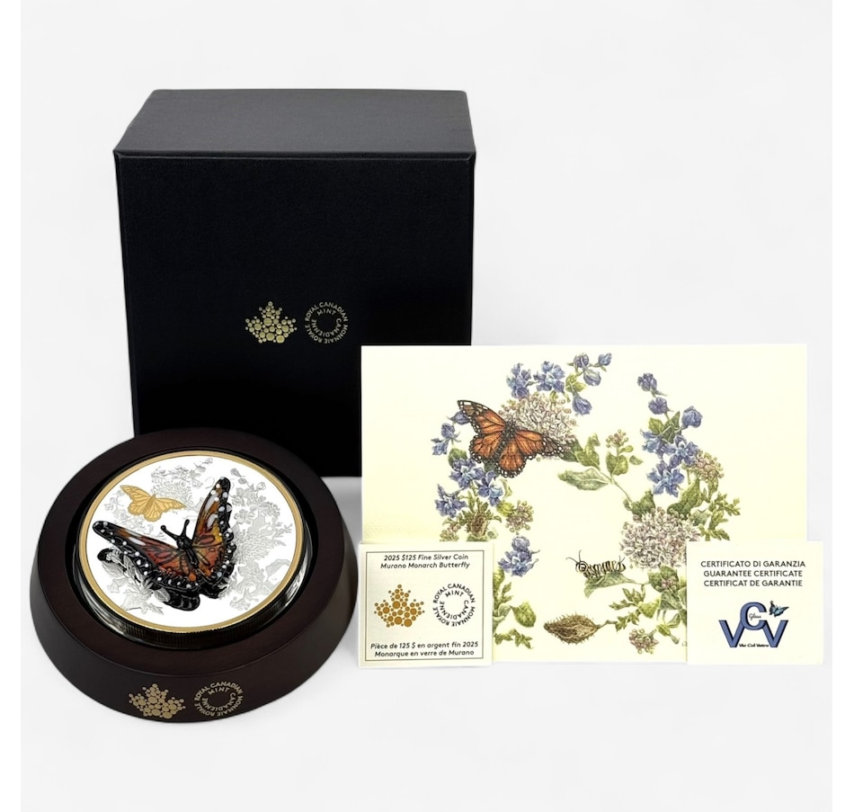 Image 725569.jpg, Product 725-569 / Price $3,595.00, 2025 $125 Half-Kilogram Monarch Butterfly Fine Silver Coin with Murano Glass from Royal Canadian Mint (RCM) on TSC.ca's Coins department