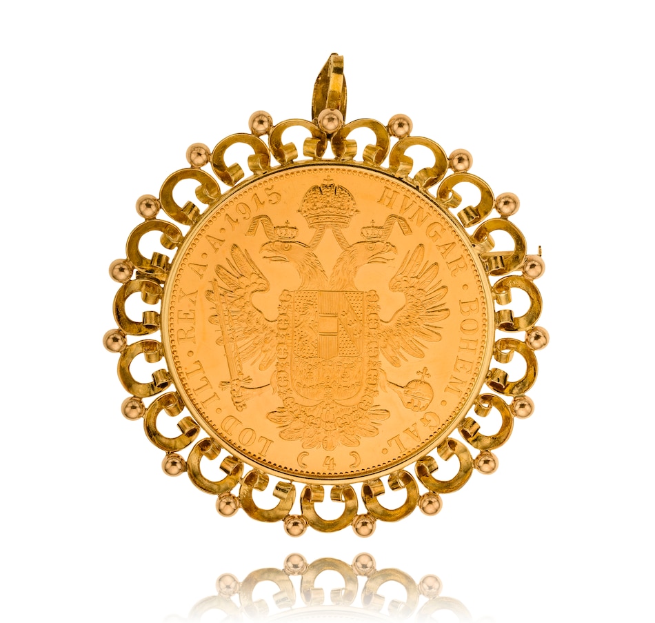 Estate Originals 24K Austrian Ducat Coin Brooch/Pendant with a Custom-Made  14K Yellow Gold Setting