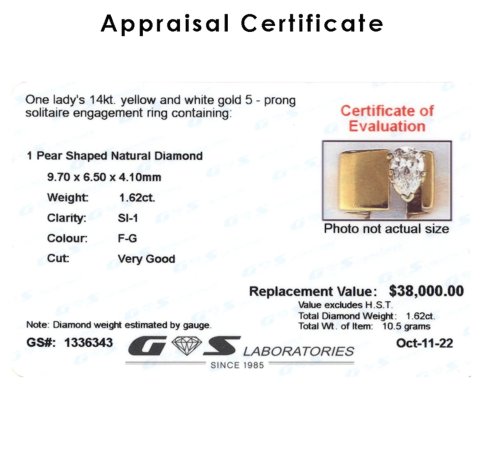 Image 726156_ALTMORE3.jpg, Product 726-156 / Price $22,995.00, Estate Originals 14K Yellow and White Gold 1.62-Carat Pear-Shaped Diamond Ring from Estate Originals on TSC.ca's Jewellery department