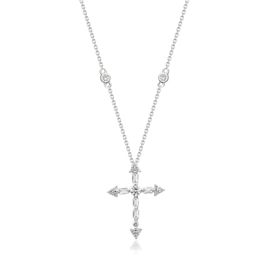 14K White Gold Diamond Cross Pendant with Chain