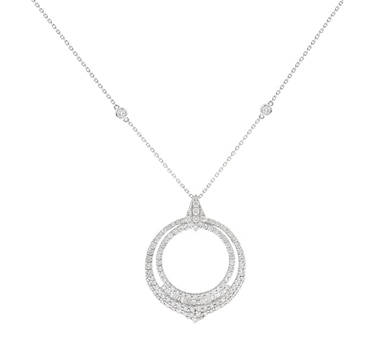 14K White Gold Circle Diamond Pendant with Chain