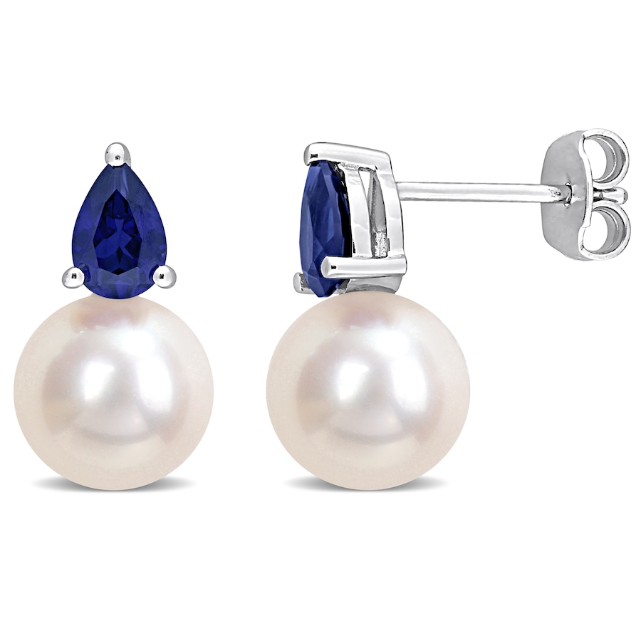 Image 726257.jpg, Product 726-257 / Price $179.99, AMOUR Pearls Sterling Silver 8.5-9mm Freshwater Cultured Pearl & Blue Sapphire Earrings from Amour Pearls on TSC.ca's Jewellery department
