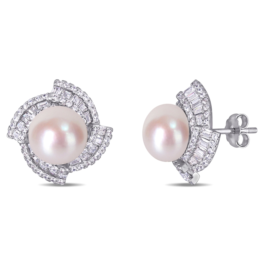 Image 726272.jpg, Product 726-272 / Price $149.99, AMOUR Pearls Sterling Silver 9-9.5mm Freshwater Cultured Pearl & Cubic Zirconia Earrings from Amour Pearls on TSC.ca's Jewellery department