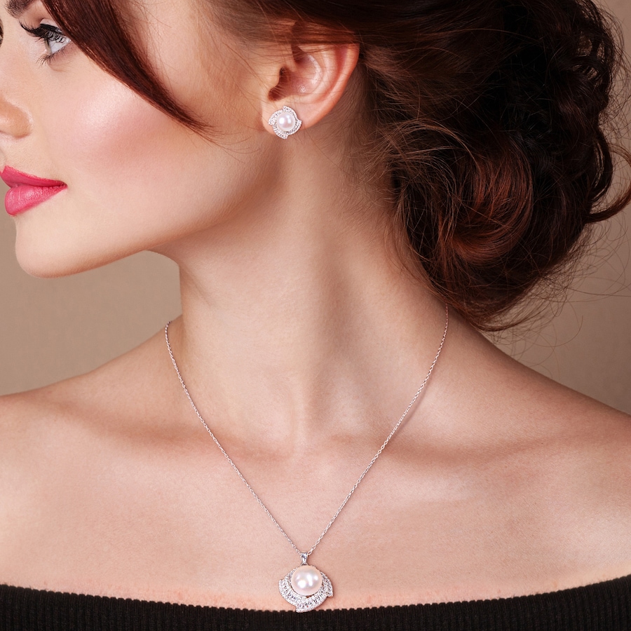 Image 726272_ALTMORE2.jpg, Product 726-272 / Price $149.99, AMOUR Pearls Sterling Silver 9-9.5mm Freshwater Cultured Pearl & Cubic Zirconia Earrings from Amour Pearls on TSC.ca's Jewellery department