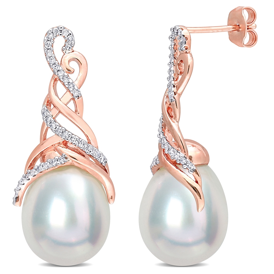 Image 726274.jpg, Product 726-274 / Price $949.99, AMOUR Pearls Sterling Silver Rose Gold Plate 12-12.5mm Freshwater Cultured Pearl & Diamond Earrings from Amour Pearls on TSC.ca's Jewellery department