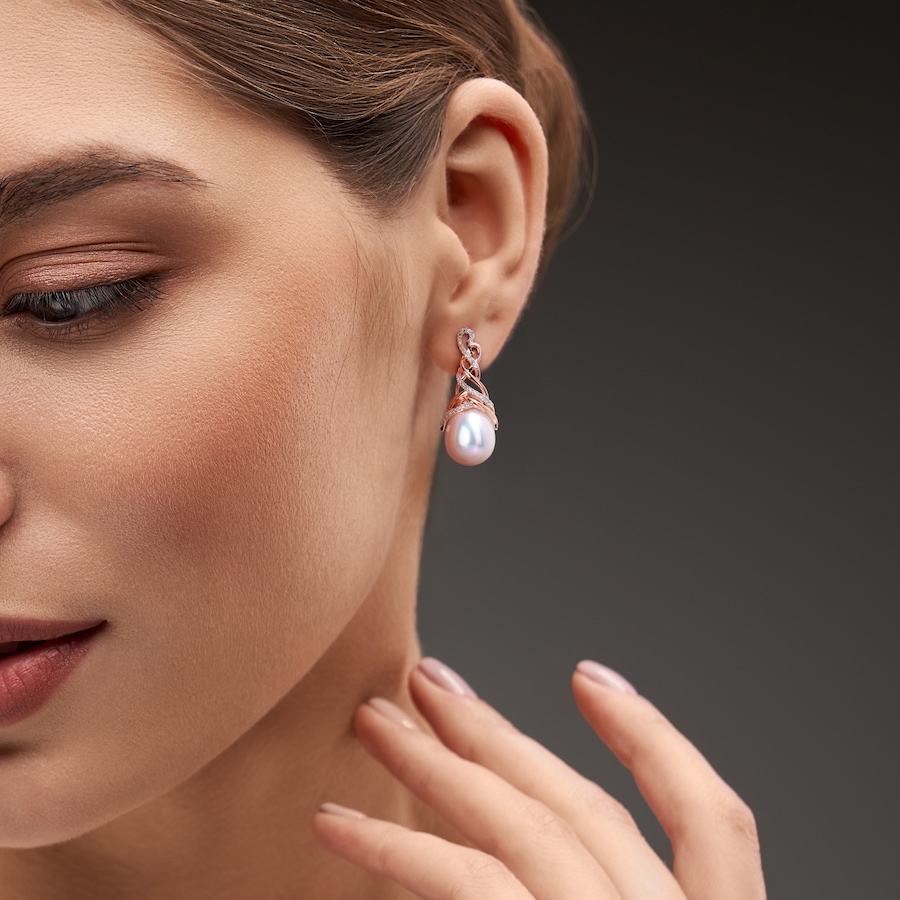 Image 726274_ALTMORE2.jpg, Product 726-274 / Price $949.99, AMOUR Pearls Sterling Silver Rose Gold Plate 12-12.5mm Freshwater Cultured Pearl & Diamond Earrings from Amour Pearls on TSC.ca's Jewellery department