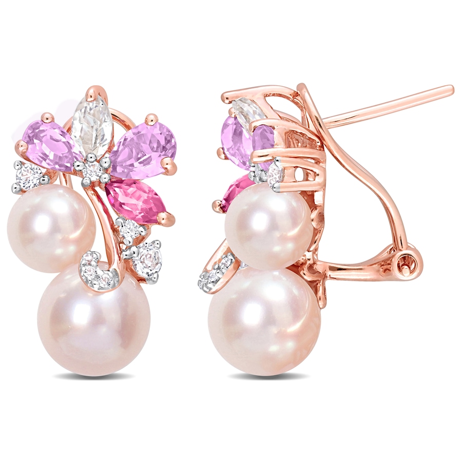 Image 726276.jpg, Product 726-276 / Price $259.99, AMOUR Pearls Sterling Silver Rose Gold Plate 6-8.5mm Pink Freshwater Cultured Pearl & Multi Gemstone Earrings from Amour Pearls on TSC.ca's Jewellery department